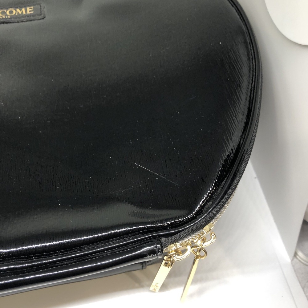 Lancome Large Shiny Black Oval Train Case Cosmetic Bag Gold Zipper Tassel Handle - Picture 12 of 12